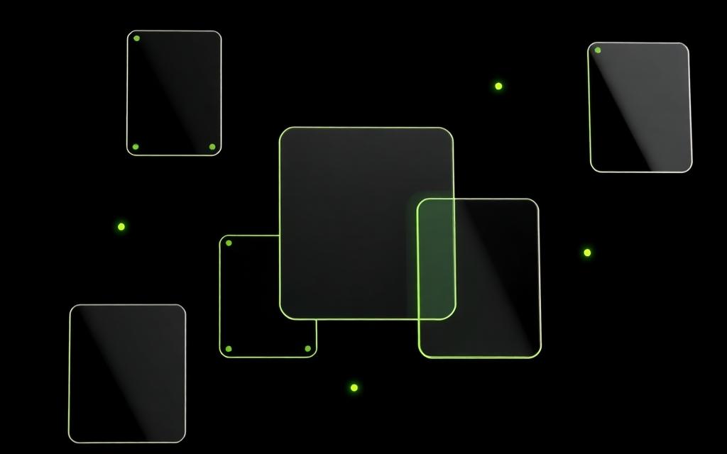 Abstract social media content cards rendered in lime green on a dark background